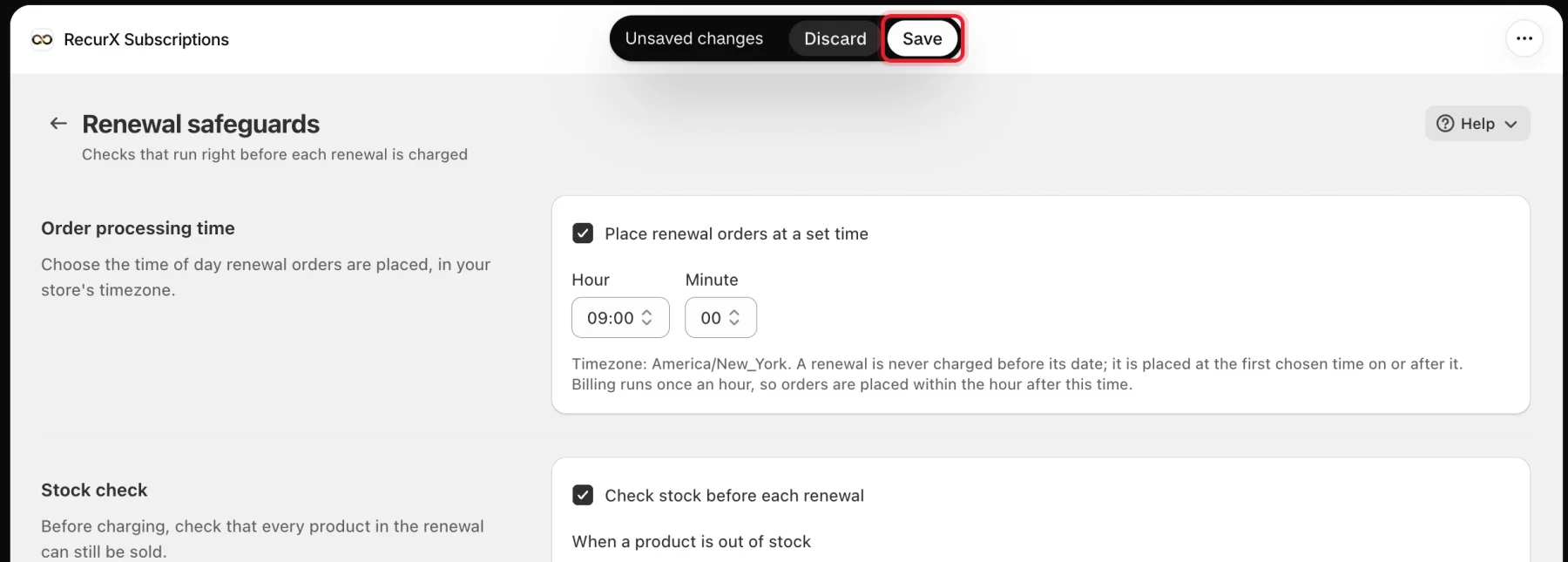 The unsaved changes bar at the top of the page with the Save button highlighted