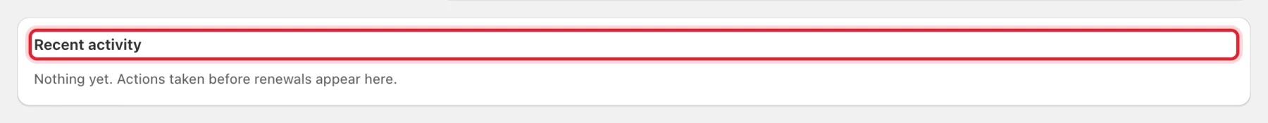 The Recent activity card at the bottom of the Renewal safeguards page